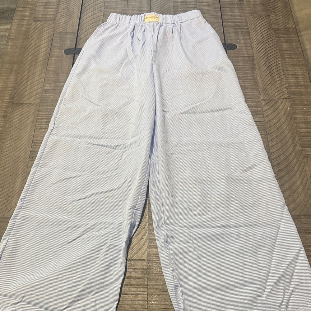 Light Blue Striped Wide Leg Pants